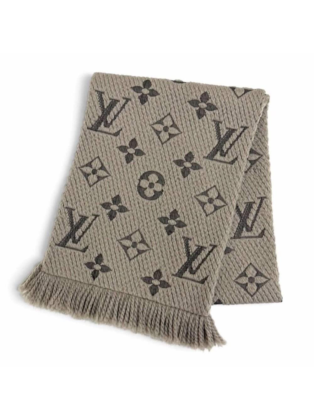Louis Vuitton Logomania Scarf Wool Silk Verone Monogram Fringe